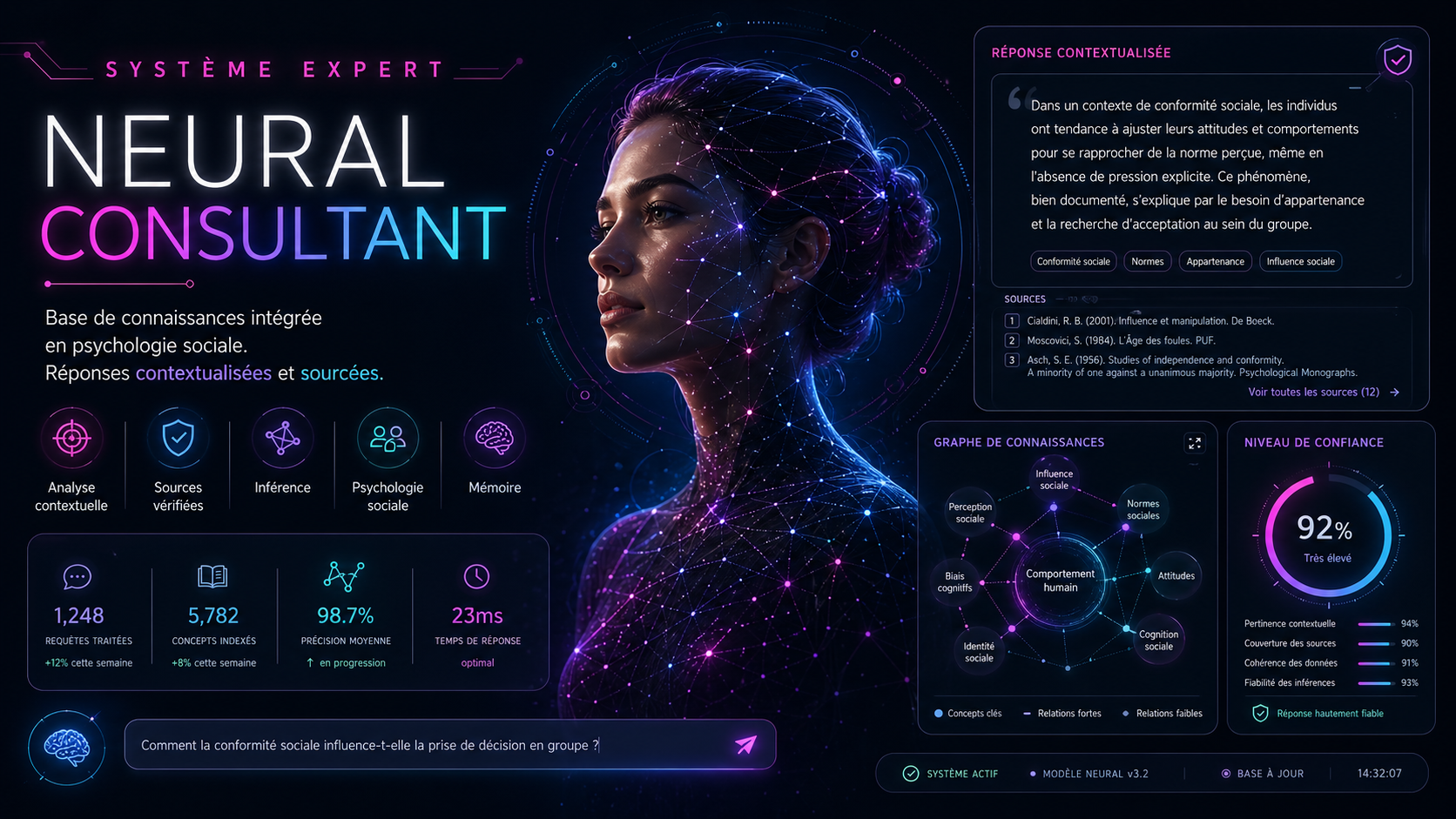 Aperçu Neural Consultant : base de connaissances, sources, niveaux de confiance